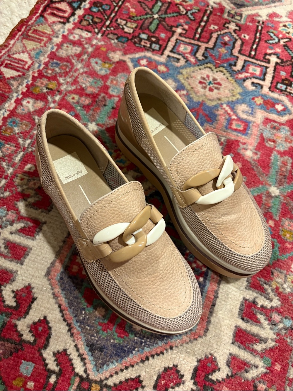 Dolce Vita Neutral Beige & Cream Chain-Accent Loafers